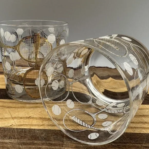 Vintage Rare Mid Century Modern Georges Briard Tennis Lowball Glasses Set of 8